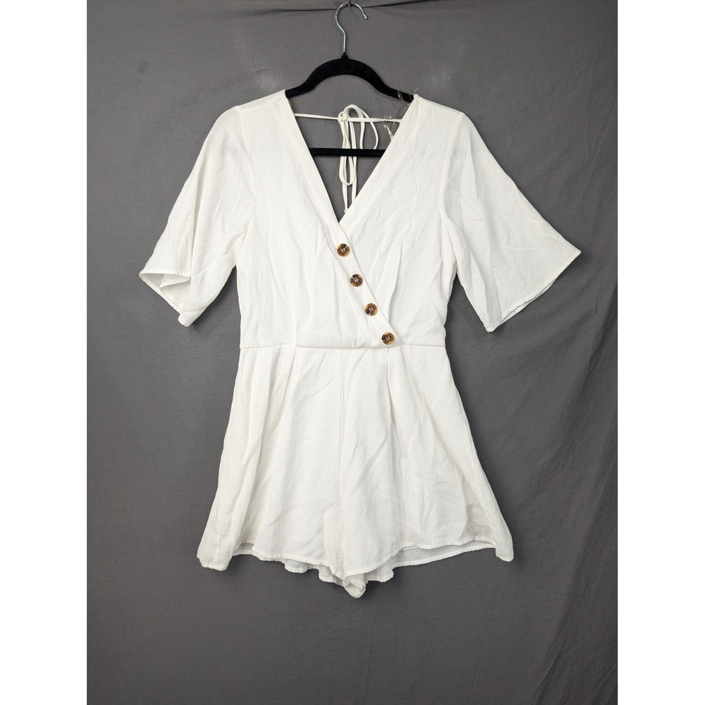 Trixxi White V-Neck Short Sleeve Surplice Romper Size Medium 5712